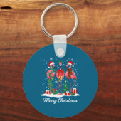 Merry Christmas Flamingo Santa Hat Christmas Light キーホルダー (正面)
