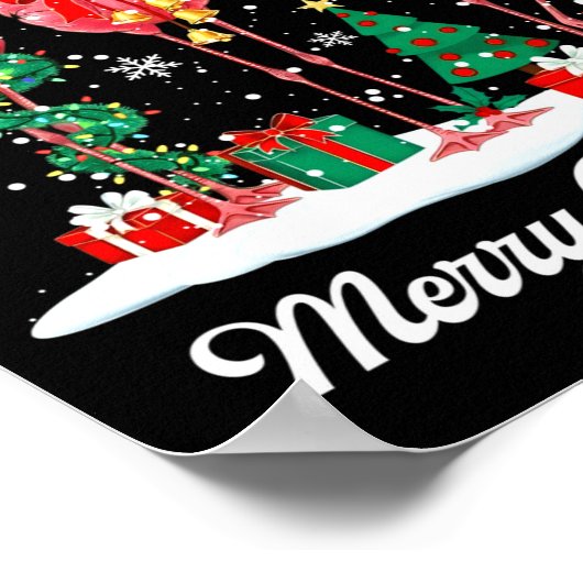Merry Christmas Flamingo Santa Hat Christmas Light ポスター (角)