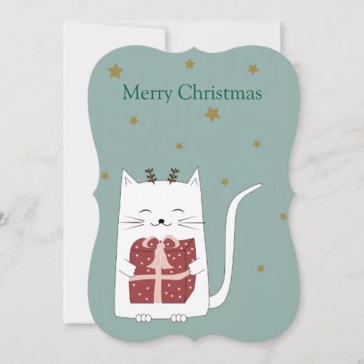 Merry Christmas Flat Greeting Card Cat カード (正面)