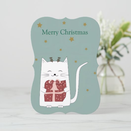 Merry Christmas Flat Greeting Card Cat カード (スタンド正面)