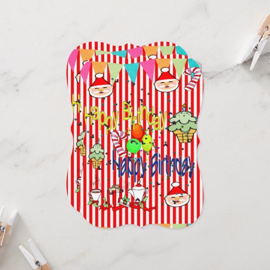 Merry Christmas Flat Greeting Card Happy Birthday カード (正面/裏面インサイチュ)