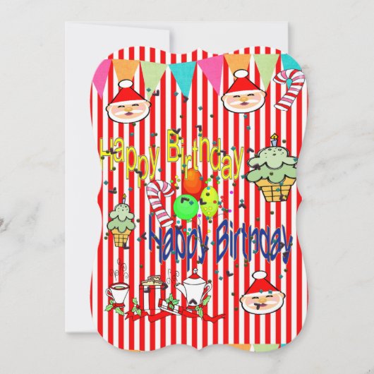 Merry Christmas Flat Greeting Card Happy Birthday カード (正面)