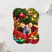 Merry Christmas Flat Greeting Card Mouse カード (正面/裏面インサイチュ)