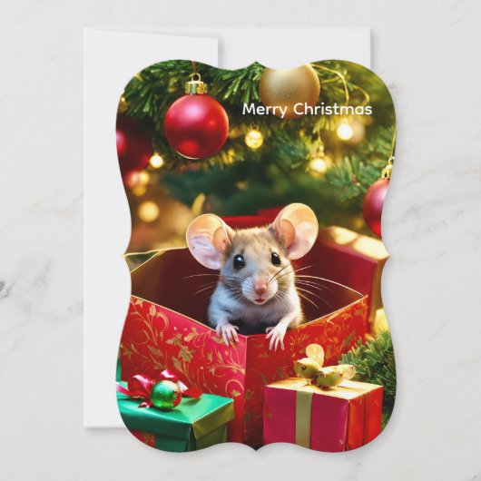 Merry Christmas Flat Greeting Card Mouse  カード (正面)