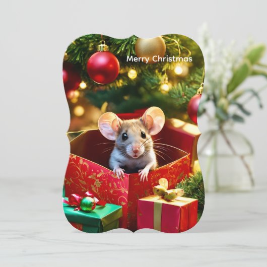 Merry Christmas Flat Greeting Card Mouse カード (スタンド正面)