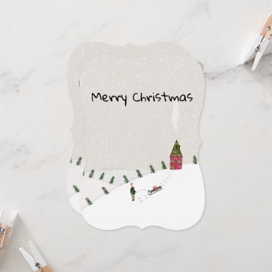 Merry Christmas Flat Greeting Card Snow カード (正面/裏面インサイチュ)