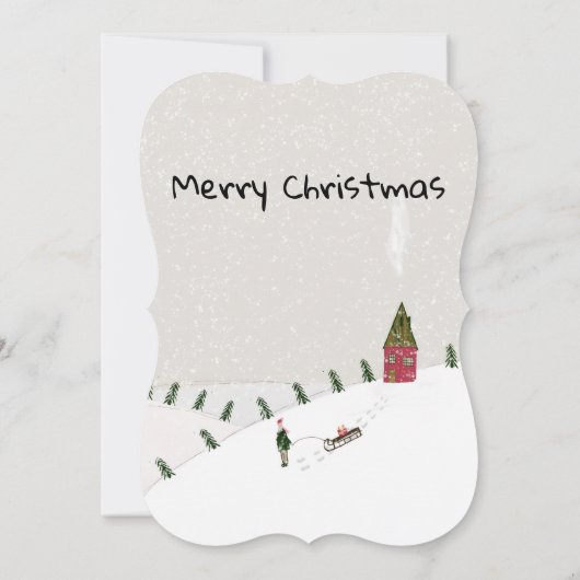 Merry Christmas Flat Greeting Card Snow カード (裏面)