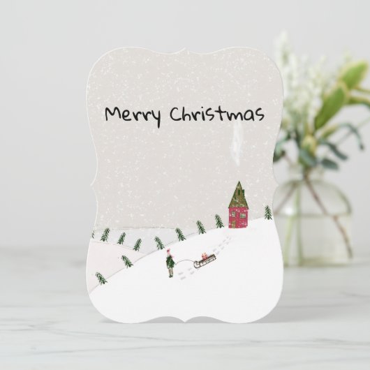 Merry Christmas Flat Greeting Card Snow カード (スタンド正面)