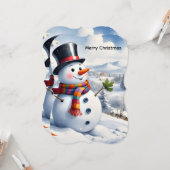 Merry Christmas Flat Greeting Card Snowman カード (正面/裏面インサイチュ)