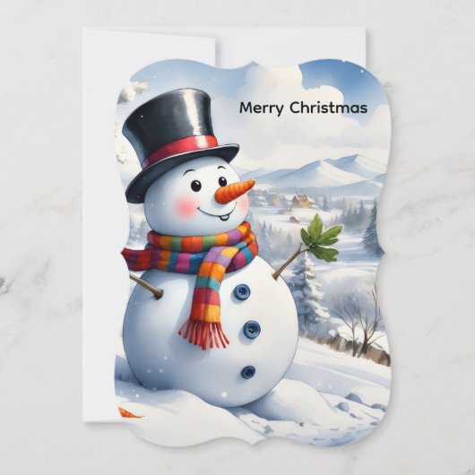 Merry Christmas Flat Greeting Card Snowman カード (正面)