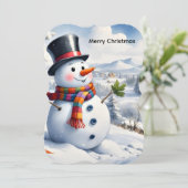 Merry Christmas Flat Greeting Card Snowman カード (スタンド正面)