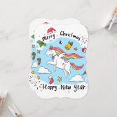 Merry Christmas Flat Greeting Card Unicorn  カード (正面/裏面インサイチュ)