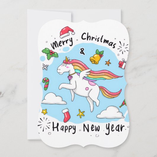 Merry Christmas Flat Greeting Card Unicorn  カード (裏面)