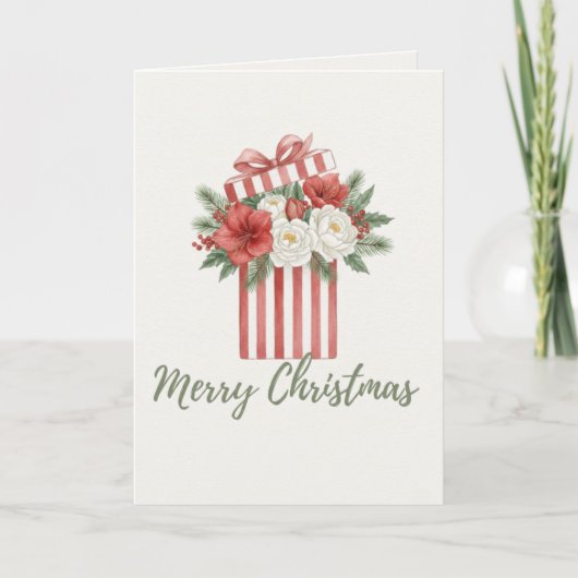 Merry Christmas Floral Gift Box Card シーズンカード (正面)