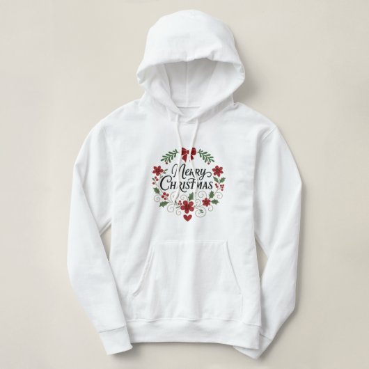 Merry Christmas Floral Wreath Hoodie パーカ (デザイン正面)