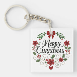 Merry Christmas Floral Wreath Keychain キーホルダー