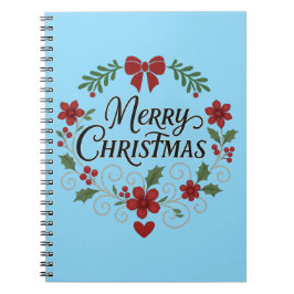 Merry Christmas Floral Wreath Notebook ノートブック
