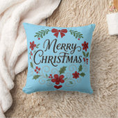 Merry Christmas Floral Wreath Throw Pillow クッション (ブランケット)