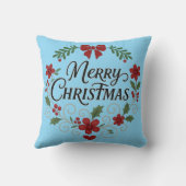 Merry Christmas Floral Wreath Throw Pillow クッション (裏面)