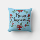 Merry Christmas Floral Wreath Throw Pillow クッション (正面)