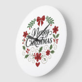 Merry Christmas Floral Wreath Wall Clock ラージ壁時計 (傾斜)