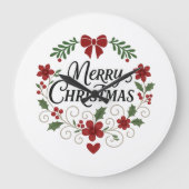 Merry Christmas Floral Wreath Wall Clock ラージ壁時計 (正面)