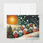 Merry Christmas Folk Art Village, Christmas Tree  シーズンポストカード (正面/裏面)