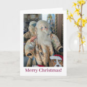 Merry Christmas Folk Santa Claus カード (黄色い花)