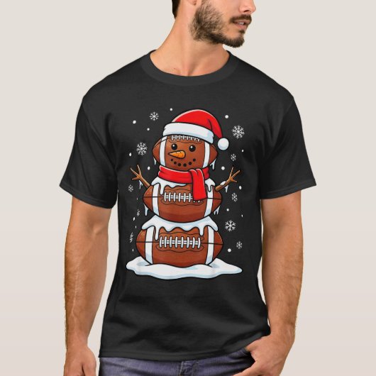 Merry Christmas Football Snowman Holiday Srts Xmas Tシャツ (正面)