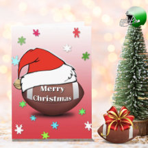 Merry Christmas Football With Santa Hat Card