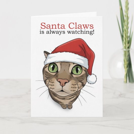 Merry Christmas For Anyone Funny Cat in Santa Hat  シーズンカード (正面)