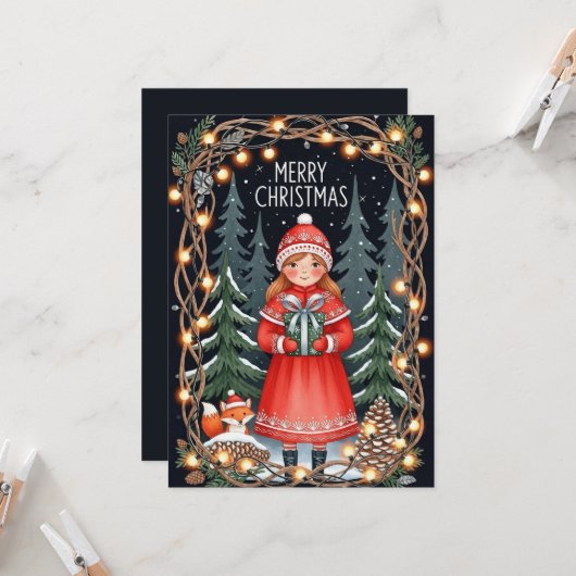 Merry Christmas Forest Girl カード (正面/裏面インサイチュ)