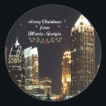 Merry Christmas from Atlanta, Georgia クラシック Roun ラウンドシール<br><div class="desc">Cityscape photo of Atlanta,  Georgia with holiday caption: Merry Christmas from Atlanta，ジョージア</div>
