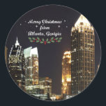 Merry Christmas from Atlanta, Georgia クラシック Roun ラウンドシール<br><div class="desc">Cityscape photo of Atlanta,  Georgia with holiday caption: Merry Christmas from Atlanta，ジョージア</div>