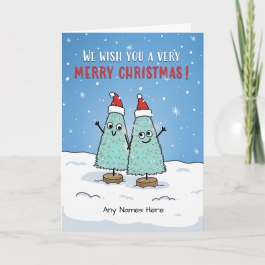 Merry Christmas From Couple Custom Names Trees シーズンカード (正面)
