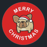 Merry Christmas from Fawn Santa Frenchie - Red ラウンドシール<br><div class="desc">Frances PerezのFBRN専用に設計されたこれらの愛らしいフランス人と今季あなたの休日の応援を見せなさい。学必要なフランスのブルドッグの詳細はfrenchbulldogrescue.org © 2012 フランスの Bulldog Rescue Network</div>