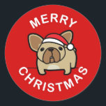 Merry Christmas from Fawn Santa Frenchie - Red ラウンドシール<br><div class="desc">Frances PerezのFBRN専用に設計されたこれらの愛らしいフランス人と今季あなたの休日の応援を見せなさい。学必要なフランスのブルドッグの詳細はfrenchbulldogrescue.org © 2012 フランスの Bulldog Rescue Network</div>