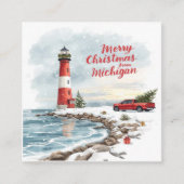 Merry Christmas from Michigan – Coastal Lighthouse スクエア名刺 (正面)