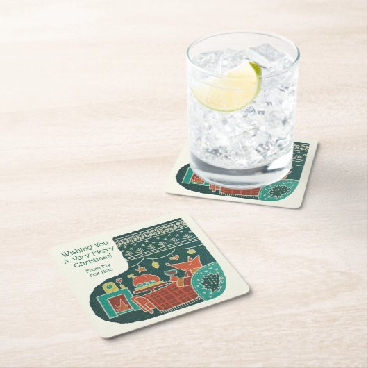 Merry Christmas from My Fox Hole! スクエアペーパーコースター (インサイチュ)