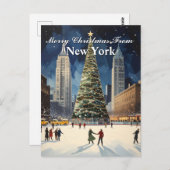 Merry Christmas from New York City Ice Skate Tree ポストカード (正面/裏面)