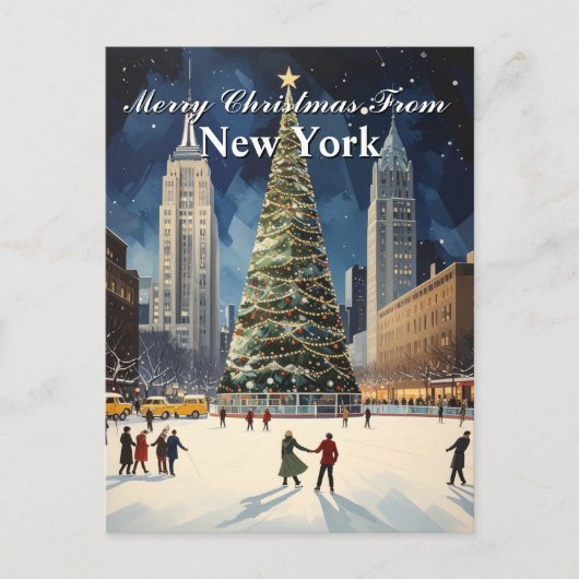Merry Christmas from New York City Ice Skate Tree ポストカード (正面)