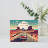 Merry Christmas from Route 66 Retro Car Desert ポストカード (スタンド正面)