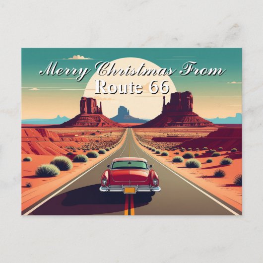 Merry Christmas from Route 66 Retro Car Desert ポストカード (正面)
