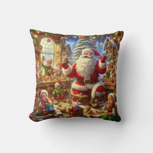 Merry Christmas From Santa and His Elves クッション (正面)