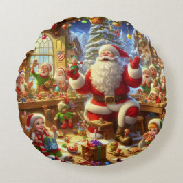 Merry Christmas From Santa and His Elves ラウンドクッション