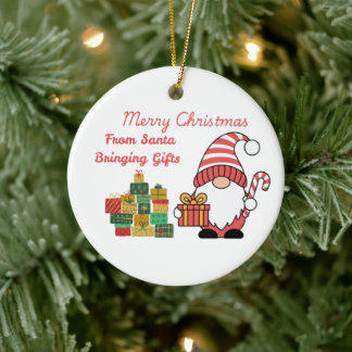 Merry Christmas From Santa Bringing Gifts on a  セラミックオーナメント