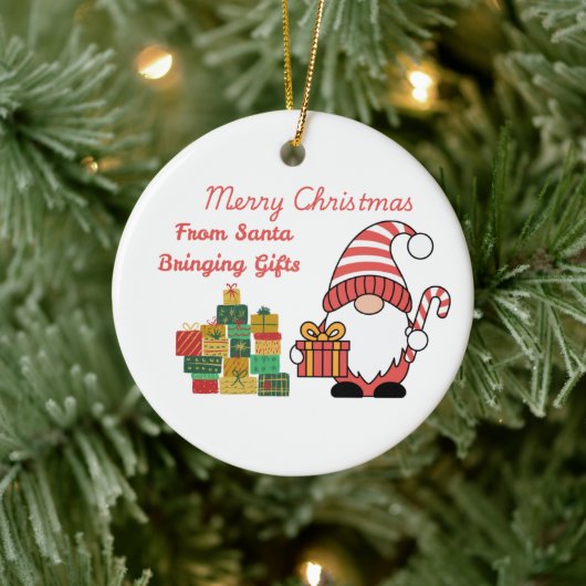 Merry Christmas From Santa Bringing Gifts on a  セラミックオーナメント (ツリー)