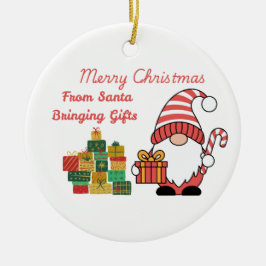 Merry Christmas From Santa Bringing Gifts on a  セラミックオーナメント