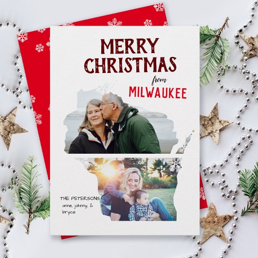 Merry Christmas from Wisconsin Two Photo シーズンカード