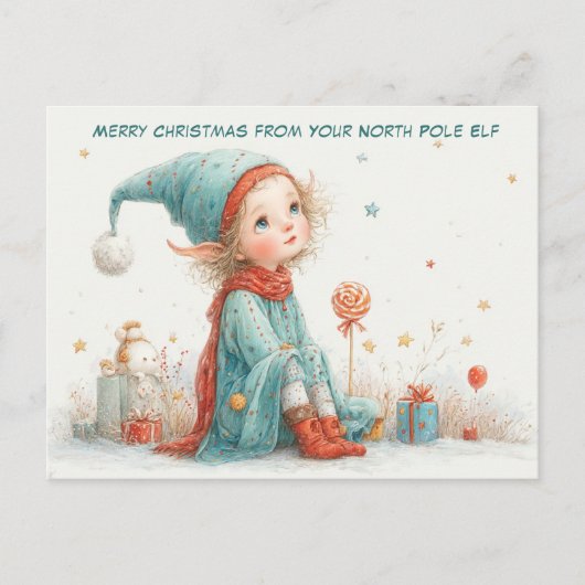 Merry Christmas from Your North Pole Elf | Cute シーズンポストカード (正面)